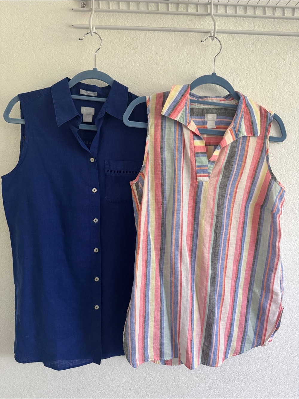 Chico's Sleeveless Linen Tank Tops Bundle Blue Button Down Color Stripes Size 0